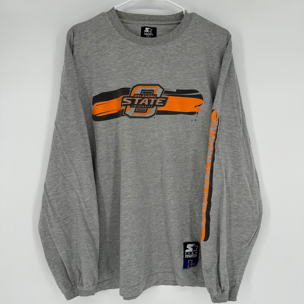 Vintage Y2K Starter Oklahoma State University Long Sleeve Shirt Mens L Gray OSU